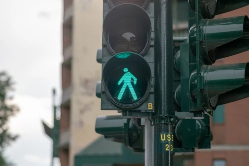 Pedestrian crossing signal at traffic light, South Carolina pedestrian accident attorney concept