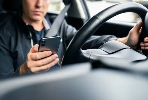 A driver looking at his phone is an example of an accident that a pedestrian accident lawyer may review.