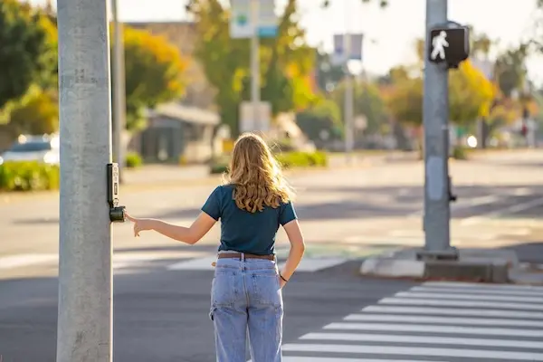Pedestrian at a crosswalk intersection in Spartanburg